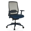 Sedia da ufficio professionale COLORE con seduta imbottita blu, schienale in rete grigia e braccioli di hjh OFFICE