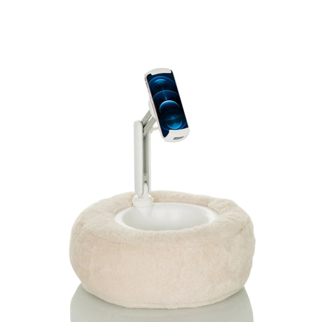 Supporto per cellulare e tablet COMFILAP II beige con base in peluche e braccio articolato bianco di hjh OFFICE