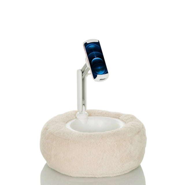 Supporto per cellulare e tablet COMFILAP II beige con base in peluche e braccio articolato bianco di hjh OFFICE
