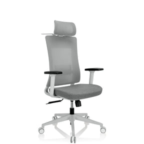 Sedia da ufficio professionale COMFIO WMH grigia con poggiatesta, braccioli e base a stella con ruote di hjh OFFICE