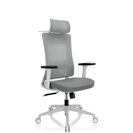 Sedia da ufficio professionale COMFIO WMH grigia con poggiatesta, braccioli e base a stella con ruote di hjh OFFICE