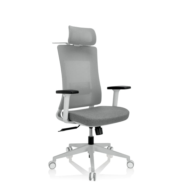 Sedia da ufficio professionale COMFIO WMH grigia con poggiatesta, braccioli e base a stella con ruote di hjh OFFICE