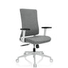 Sedia da ufficio professionale COMFIO WP con rivestimento in tessuto grigio, braccioli bianchi e base bianca di hjh OFFICE