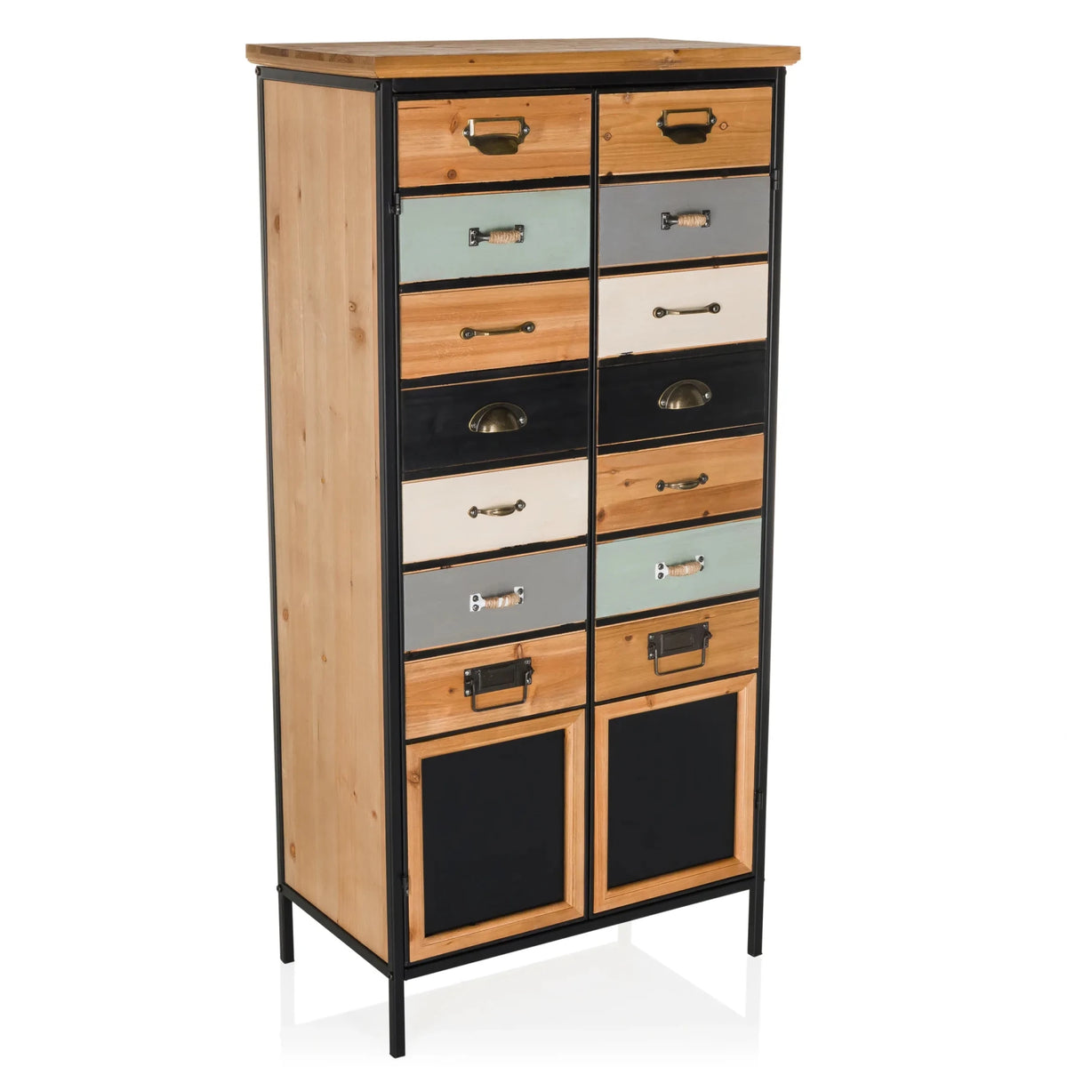 Cassettiera CONTINENTO HIGH in diverse tonalità di legno e colori con struttura in metallo nero di hjh LIVING