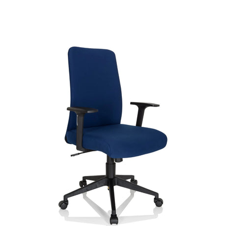 Sedia Home Office COSIO I con rivestimento in tessuto blu, braccioli neri e ruote di hjh OFFICE
