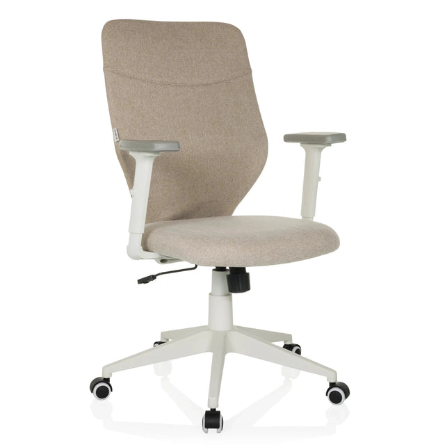 Sedia Home Office COSIO II con rivestimento in tessuto beige e struttura bianca di hjh OFFICE