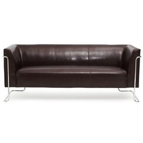 Sofà lounge marrone CURACAO a tre posti con rivestimento in pelle e struttura cromata di hjh OFFICE