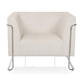 Poltrona Lounge Curacao Cord bianca con rivestimento in tessuto a coste e struttura in metallo argento di hjh LIVING