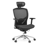 High-end Sedia da ufficio VENUS ONE nera con schienale in rete e base a cinque ruote di hjh OFFICE – vista a 360° (vista frontale a tre quarti 30°)