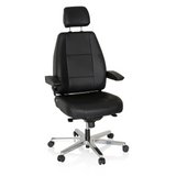 Sedia girevole XXL 24 HOURS nera in pelle con poggiatesta e base a cinque ruote di hjh OFFICE – vista a 360° (vista frontale 20°)
