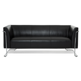 Schwarzes Loungesofa CURACAO als Drei-Sitzer mit Chromgestell von hjh OFFICE – 360-Grad-Ansicht (Frontansicht 0°)