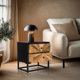 Madia SANTJAGO BLACK SUN S in nero con due cassetti color legno e struttura in metallo di hjh LIVING