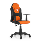 Sedia girevole per bambini KID GAME AL nero-arancione con schienale in rete e base a cinque ruote di hjh OFFICE – vista a 360° (vista frontale a tre quarti 40°)