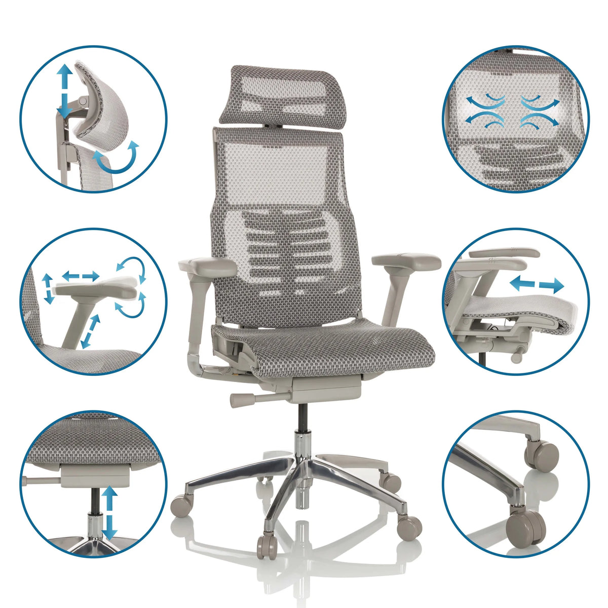 High-end Sedia da ufficio POFIT G GEN2 in grigio chiaro con varie possibilità di regolazione di hjh OFFICE