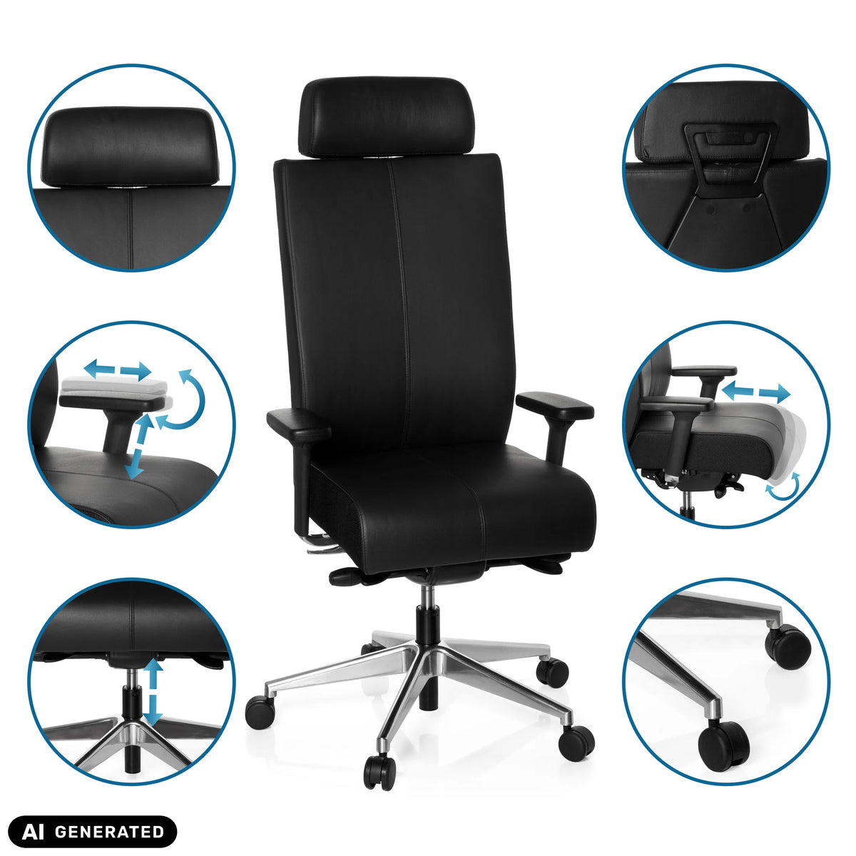 Funzioni regolabili della sedia da ufficio professionale PRO-TEC XXL in nero di hjh OFFICE (immagine generata dall’IA)