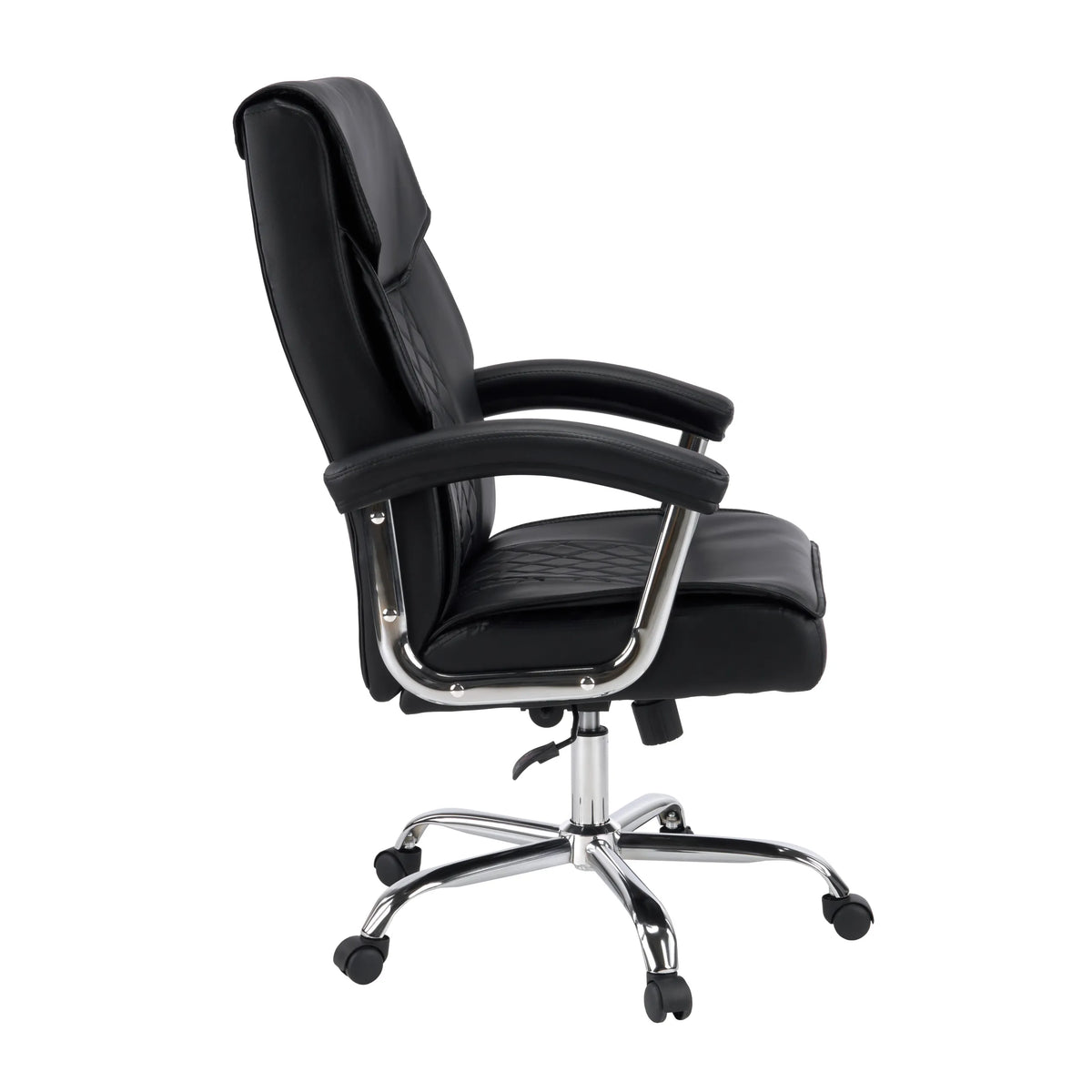 Sedia Home Office Relax Prestio nera con dettagli cromati lucidi e rotelle di MyBuero