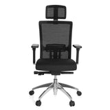 Sedia da ufficio professionale ASTRA LUX nera con schienale in rete, poggiatesta e base a cinque ruote di hjh OFFICE – vista a 360° (vista frontale 0°)