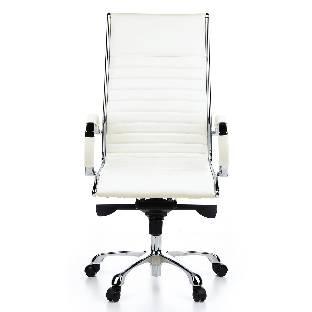 Poltrona professionale PARMA 20 bianco crema con cuciture a croce e base a cinque ruote di hjh OFFICE – vista a 360° (vista frontale 0°)