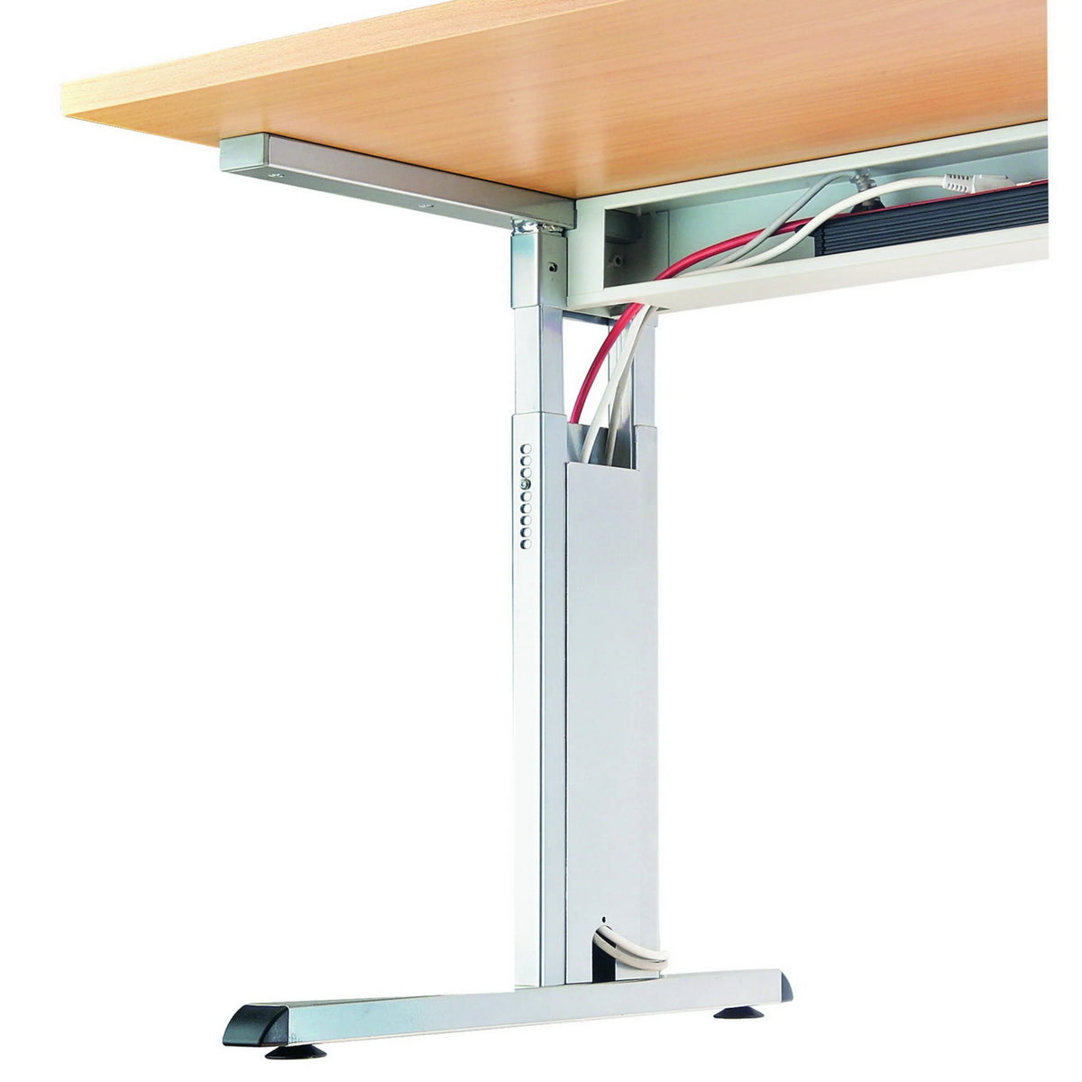 Struttura regolabile in altezza in bianco con piano in acero della scrivania MEGA 8 W di hjh OFFICE PRO