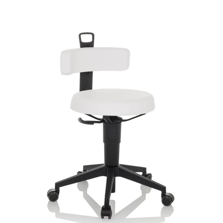 Weißer Drehhocker TOP WORK FLEX PU mit Bezug aus Kunstleder und schwarzem Fußkreuz von hjh OFFICE