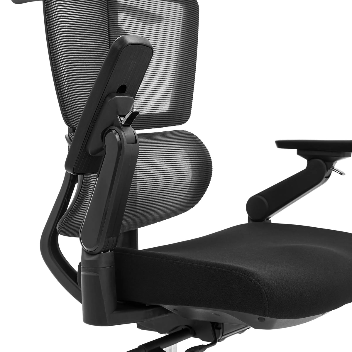 Bracciolo regolabile della sedia da ufficio professionale Ergo U2 Flex3 con schienale in rete e rivestimento in tessuto nero di hjh OFFICE