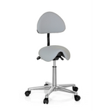 Sgabello a sella TOP WORK 20 grigio con schienale e base a cinque ruote di hjh OFFICE – vista a 360° (vista frontale 20°)