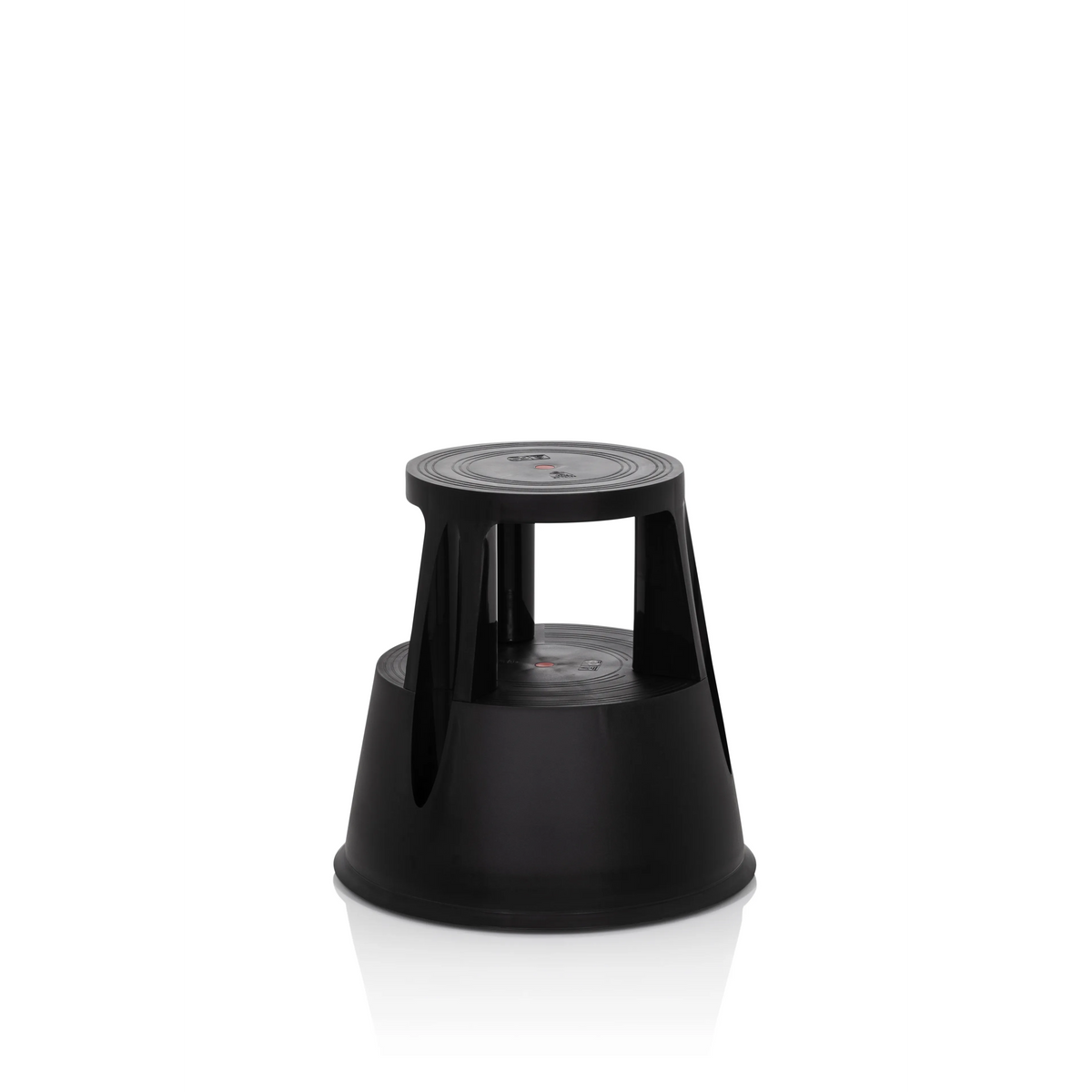 Schwarzer Tritthocker TIO-M I mit runder Trittfläche und konischem Standfuß von hjh OFFICE – 360-Grad-Ansicht (Frontansicht 20°)