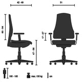 Disegno tecnico della Poltrona di lusso ERGOHUMAN BASE GEN2 con portata massima di 150 kg di hjh OFFICE