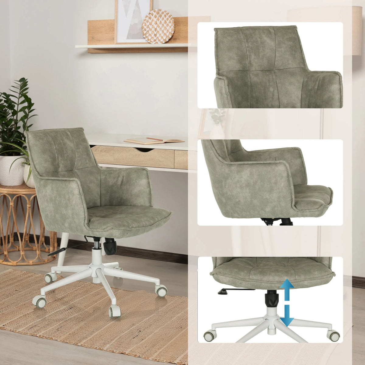 Sedia Home Office SOLAO LIFE W grigia con imbottitura e base regolabile in altezza di hjh LIVING
