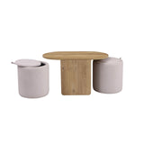 Tavolini Nestup con piano rotondo in legno e due sgabelli imbottiti coordinati in bianco di hjh LIVING