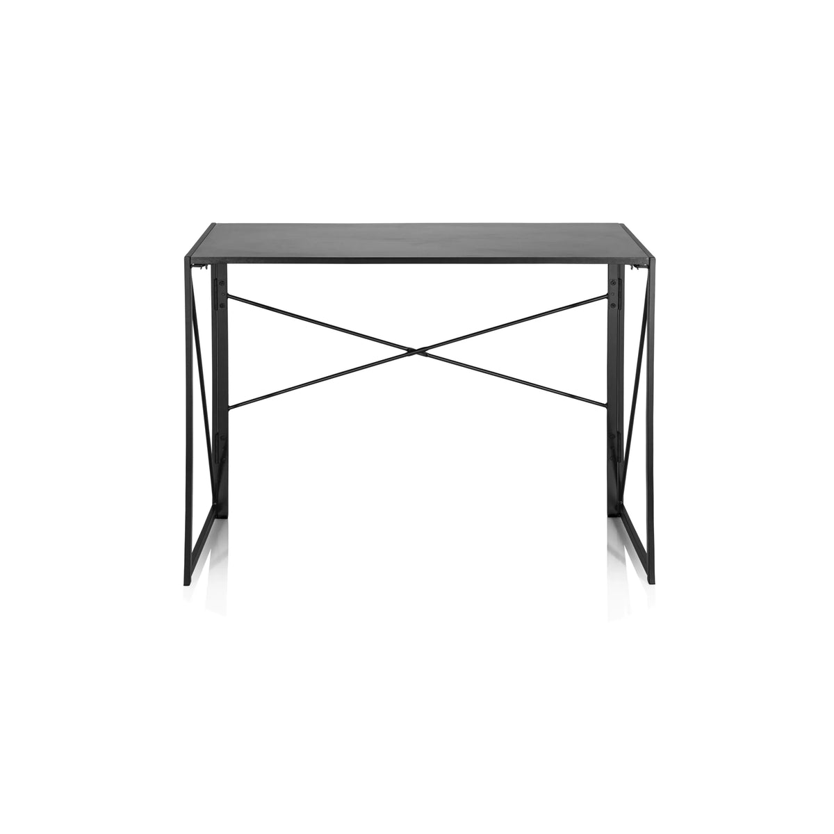 Scrivania pieghevole EASY UP MULTI nera con un rinforzo a X per la stabilità di hjh OFFICE – vista a 360° (vista frontale 0°)
