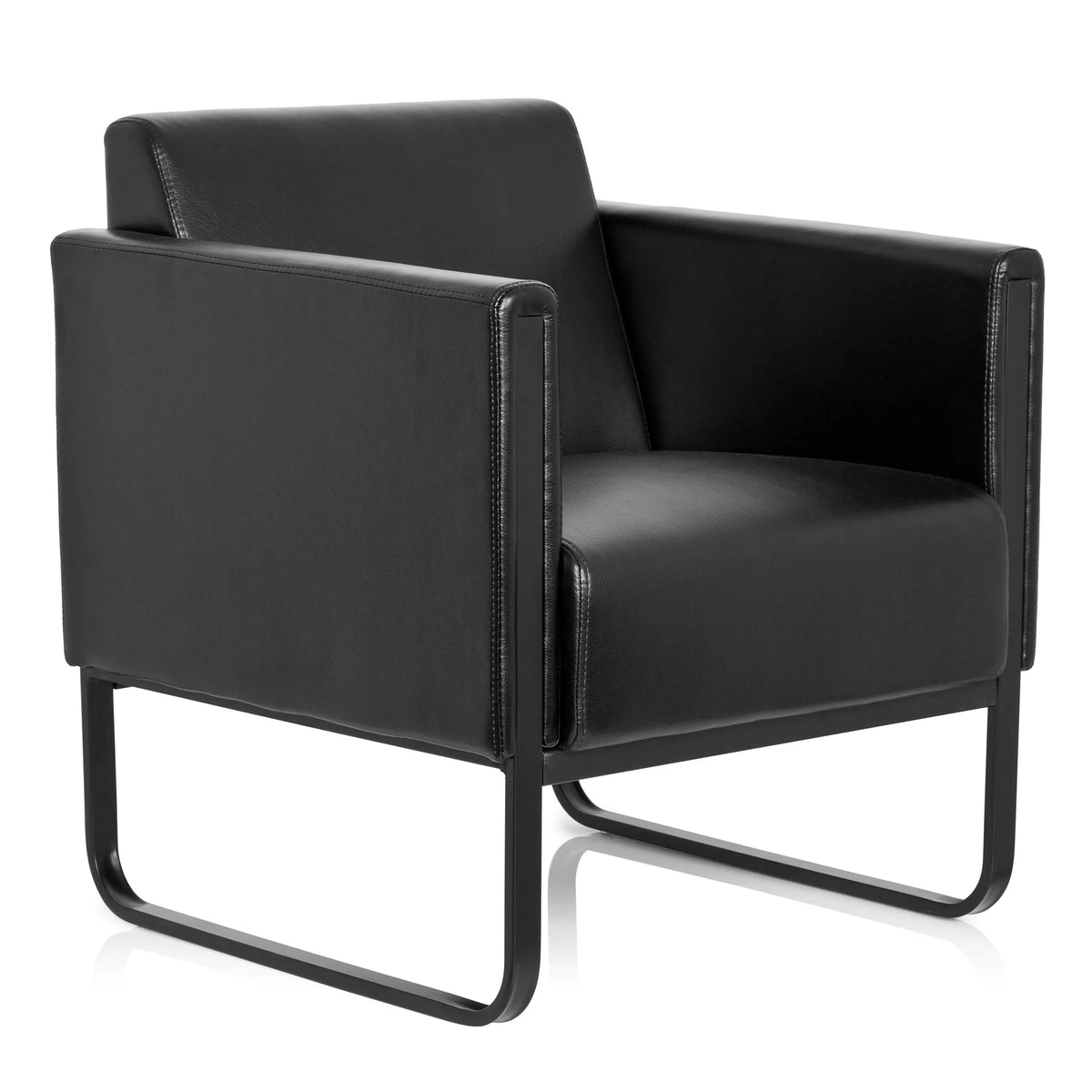 Poltrona imbottita nera BALI BLACK con braccioli e struttura di hjh OFFICE – vista a 360° (vista frontale a tre quarti 40°)