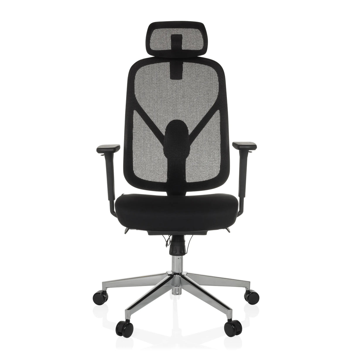 Sedia da ufficio professionale RALOO PRO nera con schienale in rete e base a cinque ruote di hjh OFFICE – vista a 360° (vista frontale 0°)
