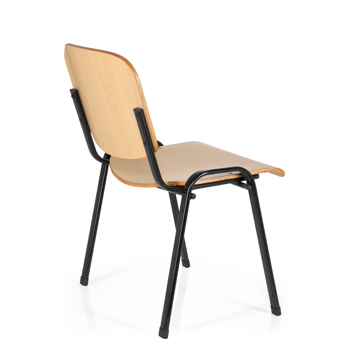 Vierfußstuhl XT 600 SW H mit Sitzfläche und Rückenlehne aus Buche und schwarzem Gestell von hjh OFFICE – 360-Grad-Ansicht (schräge Rückenansicht 120°)