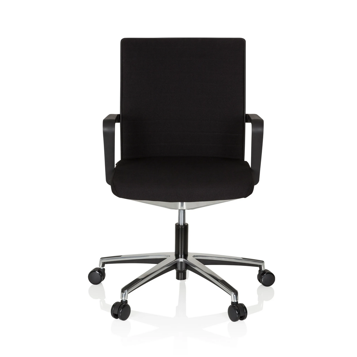 Sedia da ufficio professionale MOVE-TEC 3D nera con braccioli e base a cinque ruote di hjh OFFICE – vista a 360° (vista frontale 0°)