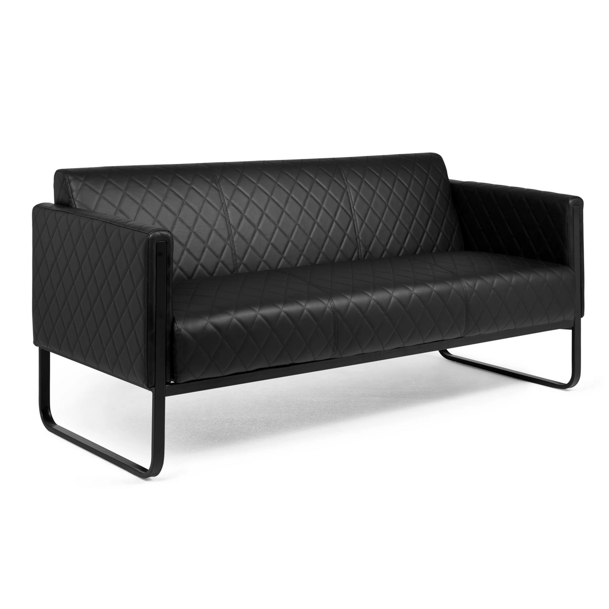 Sofà lounge ARUBA BLACK nero con trapuntatura a rombi e struttura in metallo di hjh OFFICE – vista a 360° (vista posteriore 180°)
