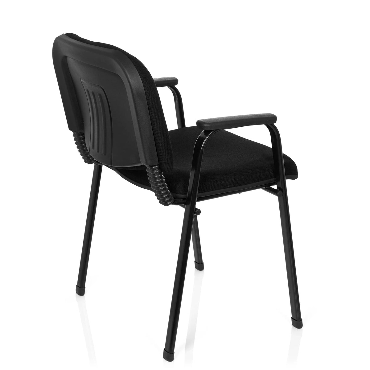 Sedia a quattro gambe XT 650 nera con braccioli e seduta imbottita di hjh OFFICE – vista a 360° (vista posteriore a tre quarti 120°)
