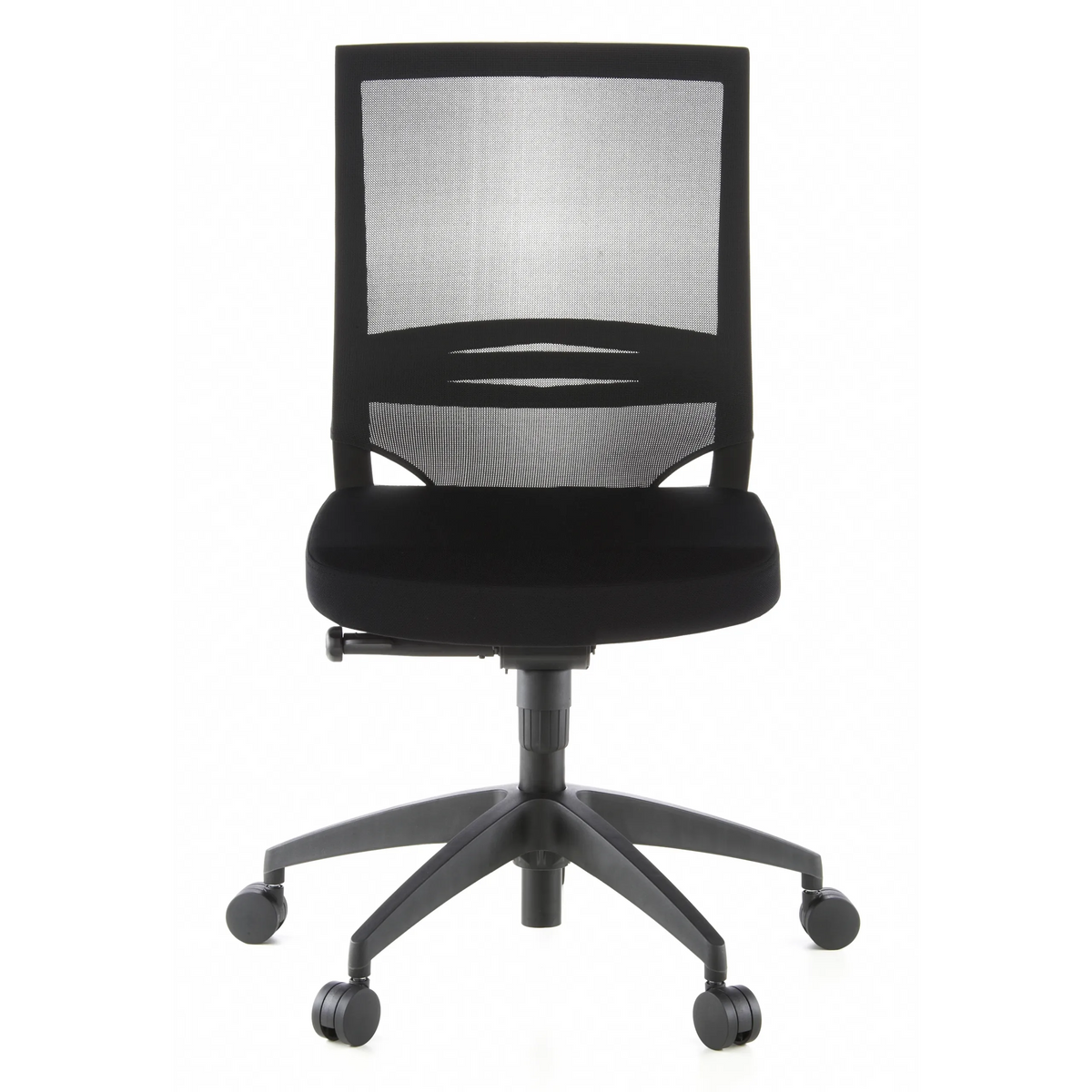 Sedia da ufficio professionale PORTO ECO nera con schienale in rete e base a cinque ruote di hjh OFFICE – vista a 360° (vista frontale 0°)