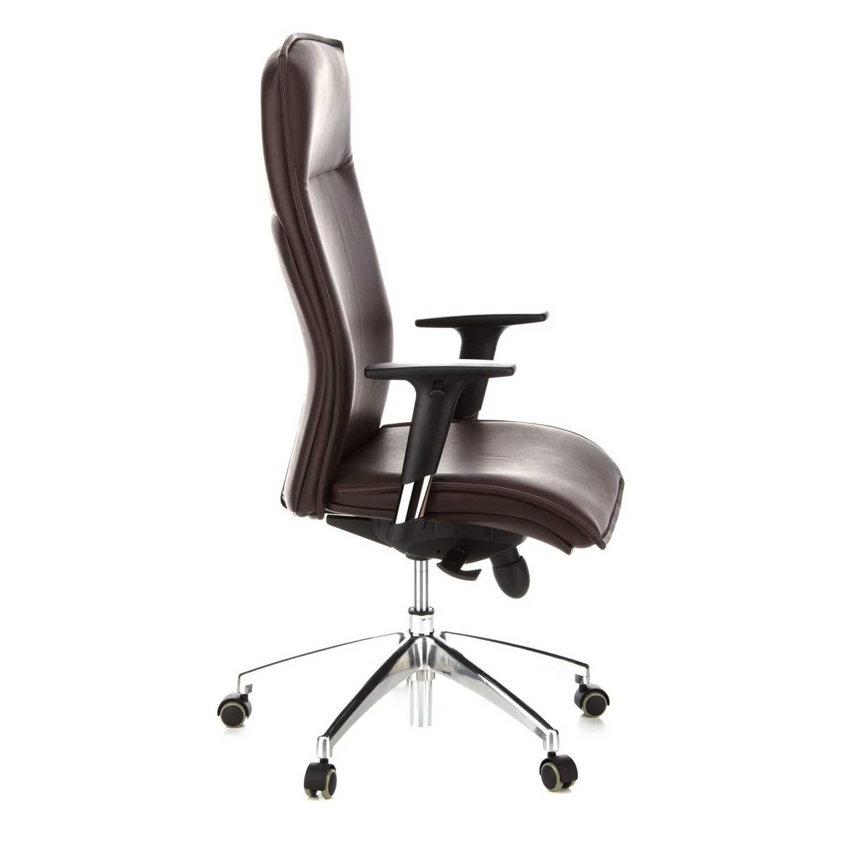Poltrona di lusso MURANO 20 marrone scuro con braccioli e base a cinque ruote di hjh OFFICE – vista a 360° (profilo laterale 80°)