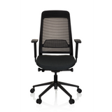 Sedia da ufficio professionale CHIARO T1 BLACK nera con schienale in rete e base a cinque ruote di hjh OFFICE – vista a 360° (vista frontale 0°)