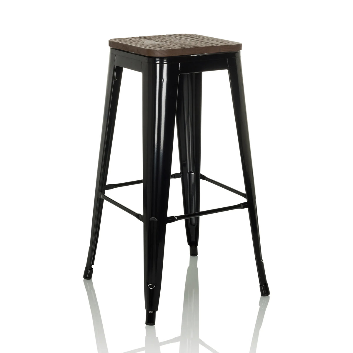 Sgabello da bar VANTAGGIO HIGH WS nero con seduta in effetto legno e poggiapiedi di hjh OFFICE – vista a 360° (vista frontale a tre quarti 30°)