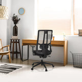 Sedia da ufficio professionale TRAMORE BASE nera con schienale in rete a una scrivania in legno di hjh OFFICE