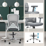 Sedia da banco Top Work 44 W grigia con braccioli regolabili in altezza e poggiapiedi di hjh OFFICE