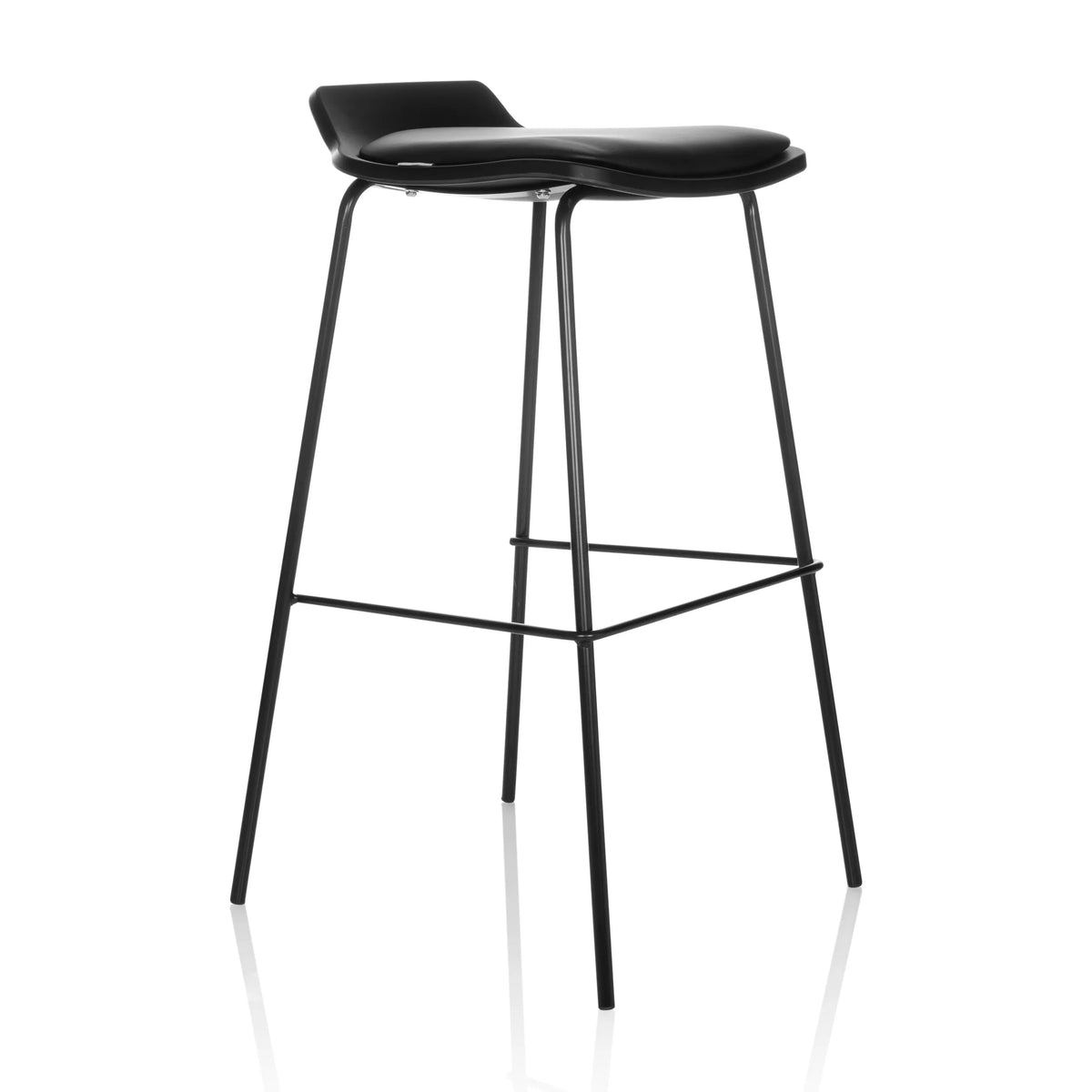 Sgabello da bar nero LONSO 10 con seduta imbottita e un poggiapiedi di hjh OFFICE – vista a 360° (vista frontale a tre quarti 45°)