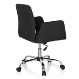 Sedia Home Office FLOW nera con braccioli e base cromata a cinque ruote di hjh OFFICE – vista a 360° (vista posteriore a tre quarti 120°)