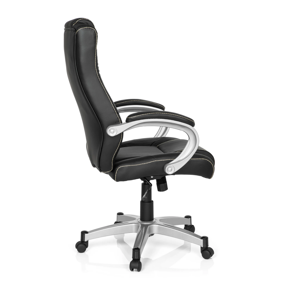 Sedia da gaming RELAX CL180 nera con imbottitura e base a cinque ruote di MyBuero – vista a 360° (profilo laterale 100°)