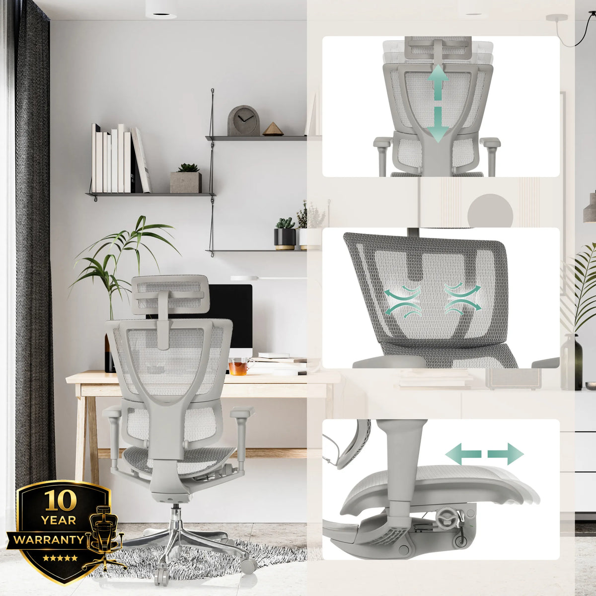 Poltrona di lusso ERGOHUMAN SLIM ULTRA G GEN2 in grigio con supporto lombare e seduta regolabili di hjh OFFICE