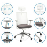 Meccanismi di regolazione della Sedia da ufficio professionale ASPEN WHITE PRO in grigio-bianco di hjh OFFICE