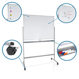 Lavagna bianca MULTIBOARD I in bianco-argento con ruote, pennarelli magnetici e ripiano di hjh OFFICE