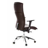 Dunkelbrauner Luxus-Chefsessel MURANO 20 mit Armlehnen und Fußkreuz mit fünf Rollen von hjh OFFICE – 360-Grad-Ansicht (schräge Rückenansicht 120°)